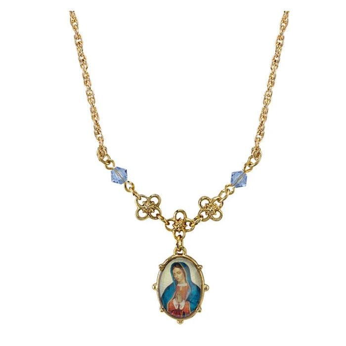 Round-Cut Diamond Our Lady of Guadalupe Oval Necklace 1/4 ct tw Sterling  Silver 18