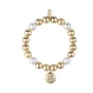 Gold Pearl Stretch Prayer Locket Bracelet