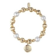 Gold & Pearl Beads Stretch Prayer Locket Bracelet