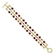 Triple Red Crystal and Cross Bracelet