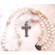 Pearl and Pink Bead Sacred Heart Rosary