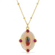 Our Lady of Guadalupe Enamel Crystal Necklace-PINK
