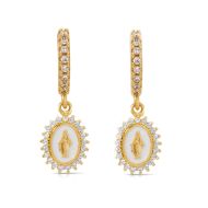 Our Lady of Lourdes Crystlal White Enamel Earrings
