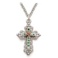 637 Cloisonne Sterling Cross Necklace 18"