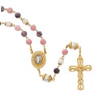 8mm Pink, Purple, White Glass Rosary
