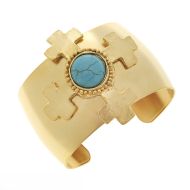 Gold with Turquoise Cross Cuff Bracelet