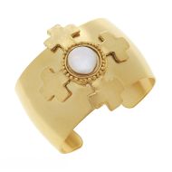 Gold with Freshwater Cross Cuff Bracelet