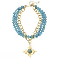 Double Genuine Turquoise Cross Necklace