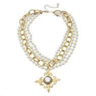 Triple Pearl Gold Pearl Cross Necklace