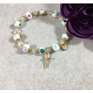 Murano Glass Stretch Rosary Bracelet - White