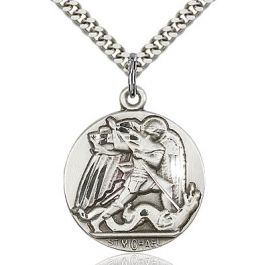 St. Michael Sterling Medal Necklace 24''