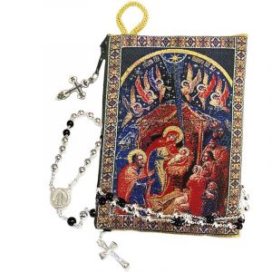 Nativity Icon Tapestry Rosary Pouch