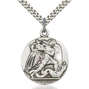 St. Michael Sterling Medal Necklace 24''