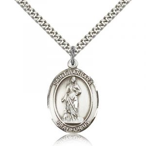 St Barbara Sterling Medal Necklace 18''