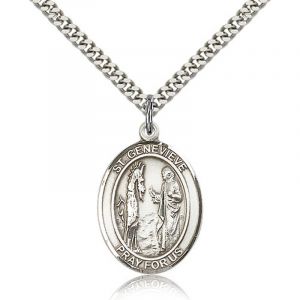 St Genevieve Sterling Medal Necklace 18''