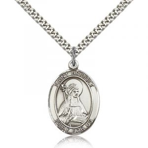 St Bridget of Sweden Sterling Medal Necklace 18''