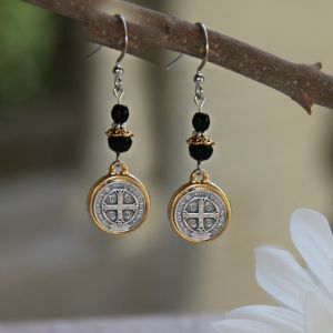 St. Benedict Medal Black Jet Earrings