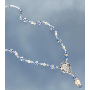 Pearl and Crystal Rondelle Rosary Necklace