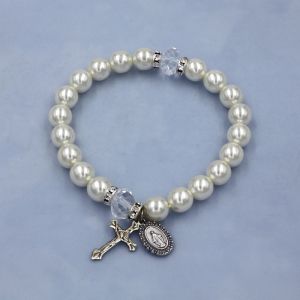 Pearl Miraculous Rosary Bracelet Silver