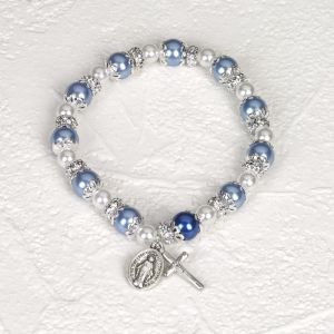 8mm Pearl Capped Rosary Bracelet - Blue