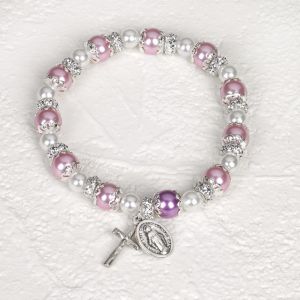 8mm Pearl Capped Stretch Bracelet - Rose