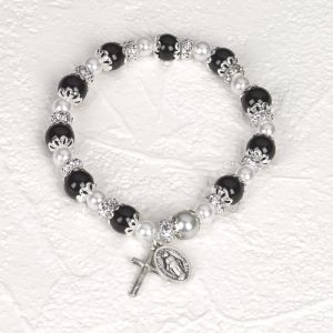 8mm Pearl Capped Rosary Bracelet - Black