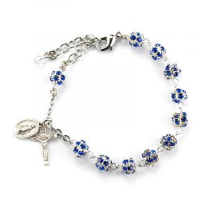 6mm Sapphire Crystal Rosary SS Bracelet