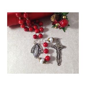 Sterling Silver Coral and Pearl Rosary