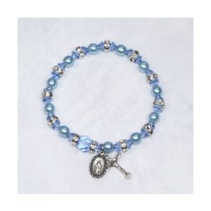 Pearl and Crystal Stretch Rosary Bracelet - Blue