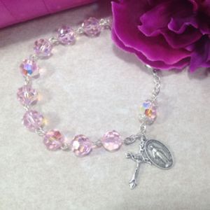 Pink Czech Glass Rosary Bracelet