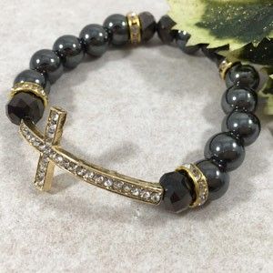 12mm Side Cross Bracelet - Hematite