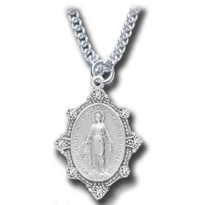 Miraculous Medal With Crystal Silver Sterling 18"