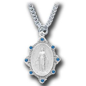 MS30 Miraculous Medal With Sapphire SS 18"