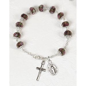 Amethyst Crystal with Roses Rosary Bracelet