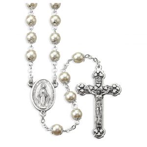 7mm White Pearl Capped Rosary