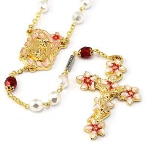 Our Lady of Lourdes Lily Rosary - Made in Italy