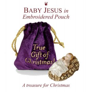 514 Tiny Baby Jesus in Embroidered Velvet Pouch