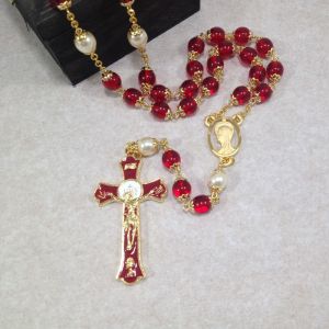 8mm Pearl and Red Holy Mass Rosary