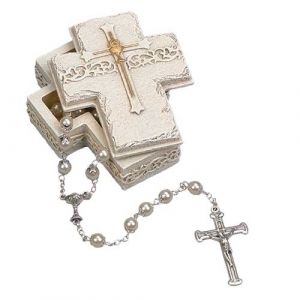 Communion Cross Box White Gold