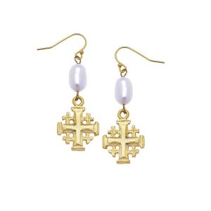 Jerusalem Cross Pearl Earrings