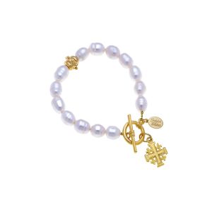 Jerusalem Cross Pearl Bracelet