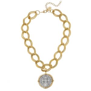 St. Benedict Gold Silver Link Necklace