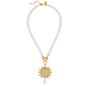 Freshwater Pearl Cross Coin Necklace