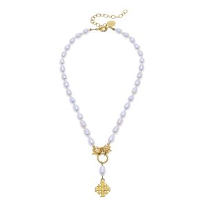 Jerusalem Cross Pearl Necklace