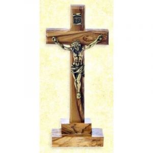 Olive Wood and Pewter Crucifix on Base