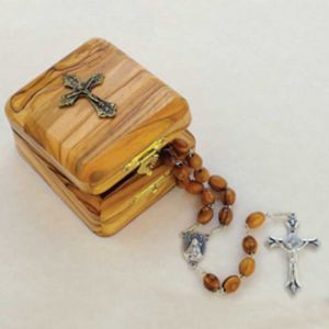 Olive Wood Cross Box and Rosary