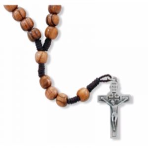 Olive Wood Corded Rosary with Relic