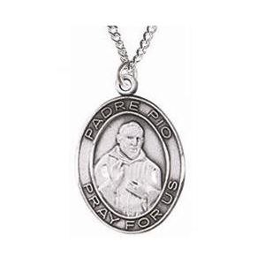 St. Padre Pio Sterling Medal Necklace 24''