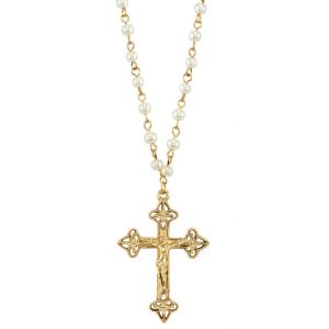 827 Gold Dipped Crucifix with Gold and Pearl Chain