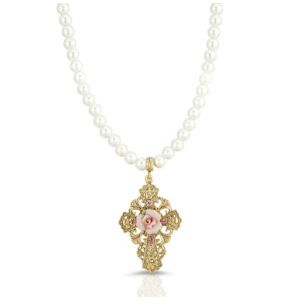 Floral Cross Pearl Necklace